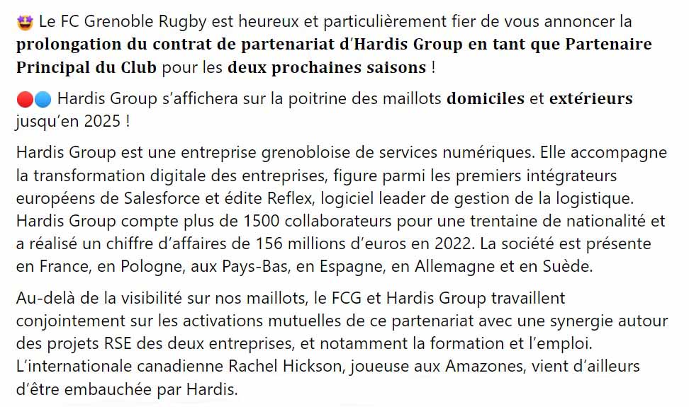 Sponsor Hardis Group jusqu'en 2025 / Forum FCG